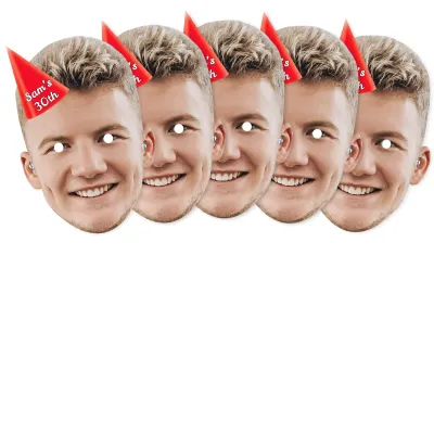 Pack of 5 (A4) with Hat Theme (Red) Finished Masks + Elastics (Personalised with Text)