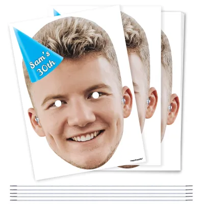 Pack of 5 (A4) with Hat Theme (Blue) DIY Masks + Elastics (Personalised with Text)