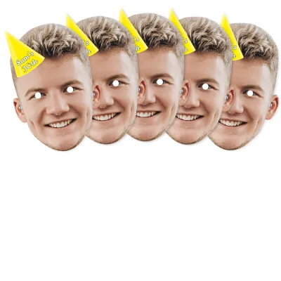 Pack of 5 (A4) with Hat Theme (Yellow) Finished Masks + Elastics (Personalised with Text)