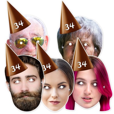 (Pack of 5) (Brown) Finished Masks + Elastics (5 Different Faces) (Personalised with Text)