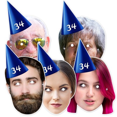 (Pack of 5) (Navy Blue) Finished Masks + Elastics (5 Different Faces) (Personalised with Text)