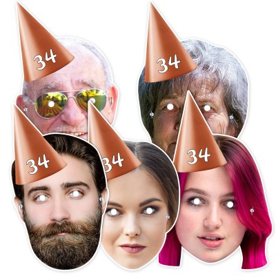 (Pack of 5) (Orange) Finished Masks + Elastics (5 Different Faces) (Personalised with Text)
