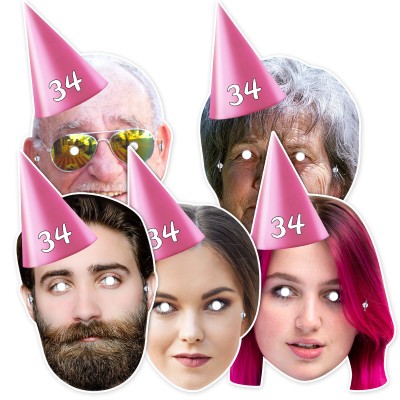 (Pack of 5) (Pink) Finished Masks + Elastics (5 Different Faces) (Personalised with Text)