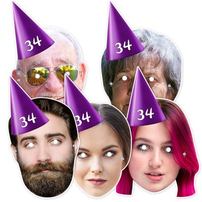 (Pack of 5) (Purple) Finished Masks + Elastics (5 Different Faces) (Personalised with Text)