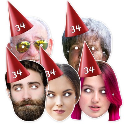 (Pack of 5) (Red) Finished Masks + Elastics (5 Different Faces) (Personalised with Text)