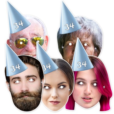 (Pack of 5) (Sky Blue) Finished Masks + Elastics (5 Different Faces) (Personalised with Text)