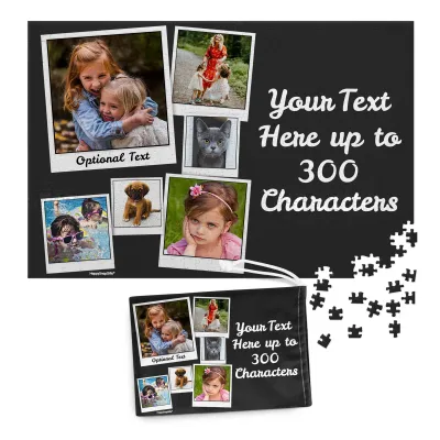 300 Pieces (Polaroid Style Photo Print) Black (Personalised with Text) & Matching Drawstring Gift Bag