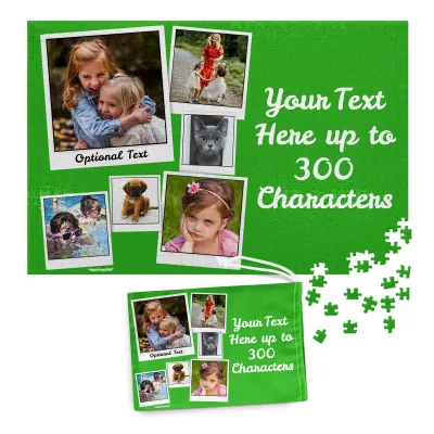 300 Pieces (Polaroid Style Photo Print) Bright Green (Personalised with Text) & Matching Drawstring Gift Bag
