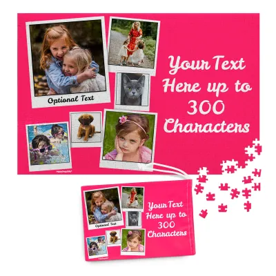 300 Pieces (Polaroid Style Photo Print) Hot Pink (Fuchsia) (Personalised with Text) & Matching Drawstring Gift Bag