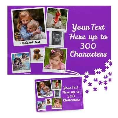 300 Pieces (Polaroid Style Photo Print) Purple (Personalised with Text) & Matching Drawstring Gift Bag