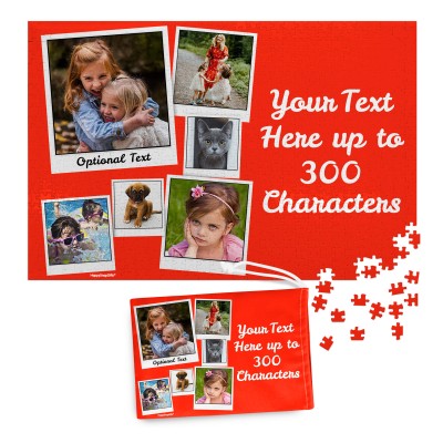 300 Pieces (Polaroid Style Photo Print) Red (Personalised with Text) &amp; Matching Drawstring Gift Bag