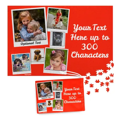 300 Pieces (Polaroid Style Photo Print) Red (Personalised with Text) & Matching Drawstring Gift Bag