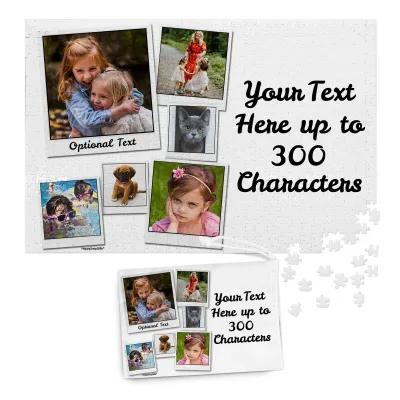 300 Pieces (Polaroid Style Photo Print) White (Personalised with Text) & Matching Drawstring Gift Bag