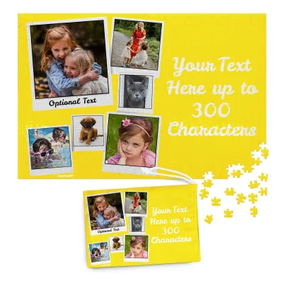 300 Pieces (Polaroid Style Photo Print) Yellow (Personalised with Text) & Matching Drawstring Gift Bag