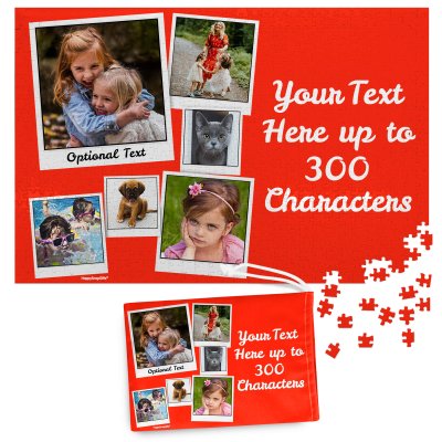 768 Pieces (Polaroid Style Photo Print) - Red (Personalised with Text) & Matching Drawstring Gift Bag
