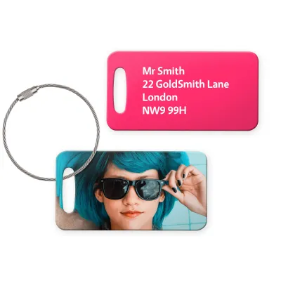 (9cm x 4.5cm) Hot Pink (Fuchsia) with Metal Loop (Personalised with Text)