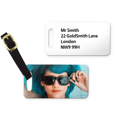 (9cm x 4.5cm) White with Leather Strap (Personalised with Text)