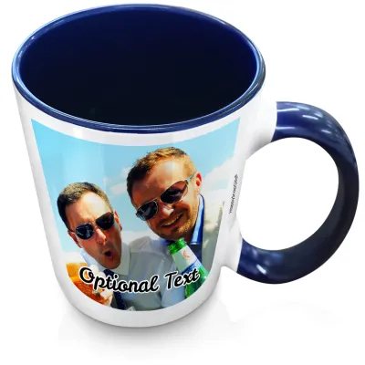 (XL 15oz Blue Inner & Handle) with 1 Photo Printed Front & Back (Personalised with Text)