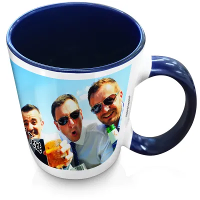 (XL 15oz Blue Inner & Handle) with 1 Wrapped Around Image (Personalised with Text)