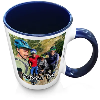 (XL 15oz Blue Inner & Handle) with 2 Photos Printed Front & Back (Personalised with Text)