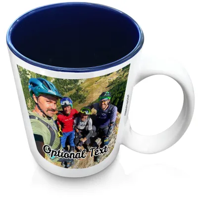 (XL 15oz Blue) with 2 Photos Printed Front & Back (Personalised with Text)