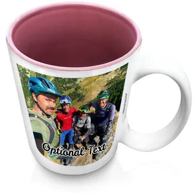 (XL 15oz Pink) with 2 Photos Printed Front & Back (Personalised with Text)