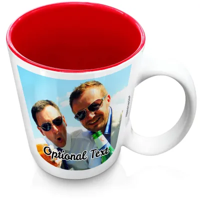 (XL 15oz  Red) with 1 Photo Printed Front & Back (Personalised with Text)