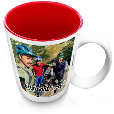 (XL 15oz  Red) with 2 Photos Printed Front & Back (Personalised with Text)