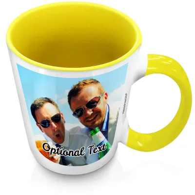 (XL 15oz Yellow Inner & Handle) with 1 Photo Printed Front & Back (Personalised with Text)
