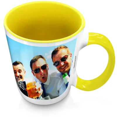 (XL 15oz Yellow Inner & Handle) with 1 Wrapped Around Image (Personalised with Text)
