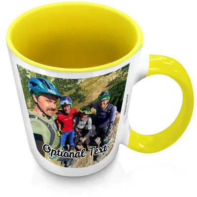 (XL 15oz Yellow Inner & Handle) with 2 Photos Printed Front & Back (Personalised with Text)