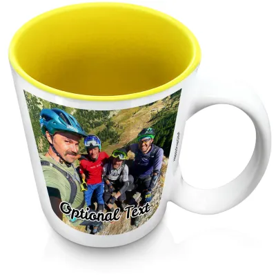 (XL 15oz Yellow) with 2 Photos Printed Front & Back (Personalised with Text)