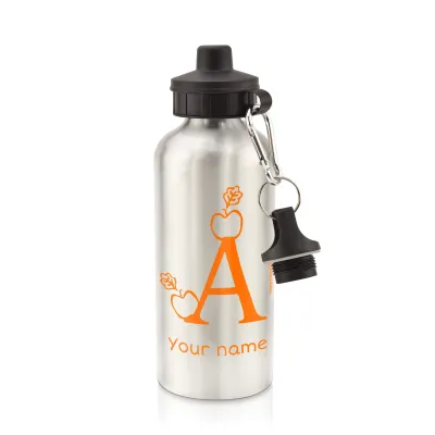 in Silver (600ml) with Screw Cap with Alphabet Theme Burnt Orange (Personalised with Text)