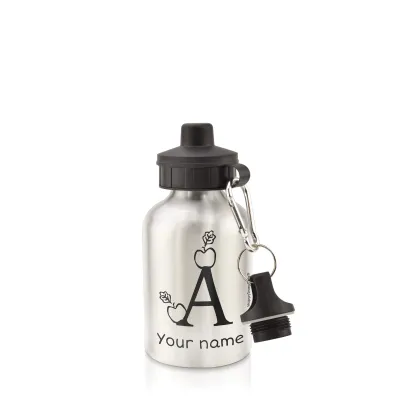 - Silver (400ml Mini) + Screw Cap with Alphabet Theme Black (Personalised with Text)