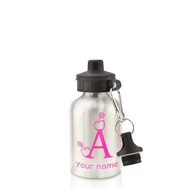 - Silver (400ml Mini) + Screw Cap with Alphabet Theme Hot Pink (Fuchsia) (Personalised with Text)