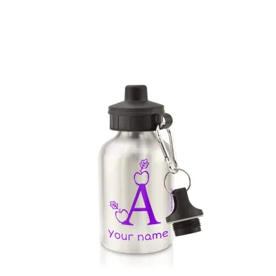 - Silver (400ml Mini) + Screw Cap with Alphabet Theme Purple (Personalised with Text)