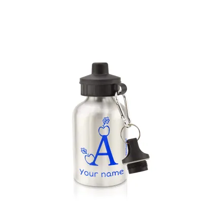 - Silver (400ml Mini) + Screw Cap with Alphabet Theme Royal Blue (Personalised with Text)