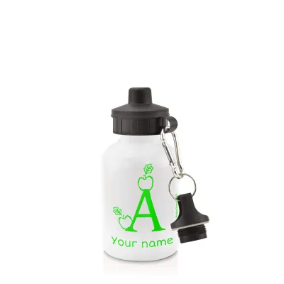 - White (400ml Mini) + Screw Cap with Alphabet Theme Bright Green (Personalised with Text)