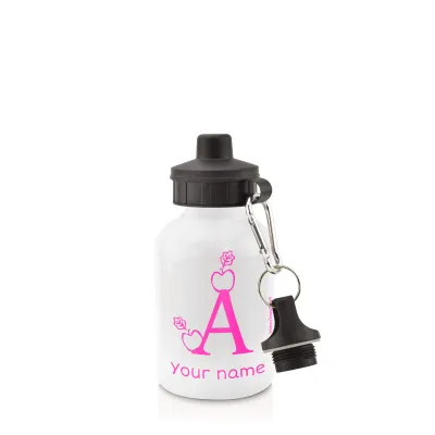 - White (400ml Mini) + Screw Cap with Alphabet Theme Hot Pink (Fuchsia) (Personalised with Text)