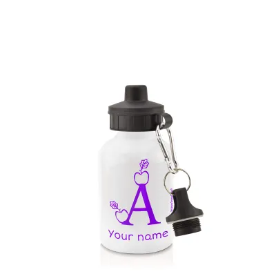 - White (400ml Mini) + Screw Cap with Alphabet Theme Purple (Personalised with Text)