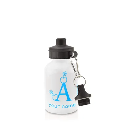 - White (400ml Mini) + Screw Cap with Alphabet Theme Sky Blue (Personalised with Text)