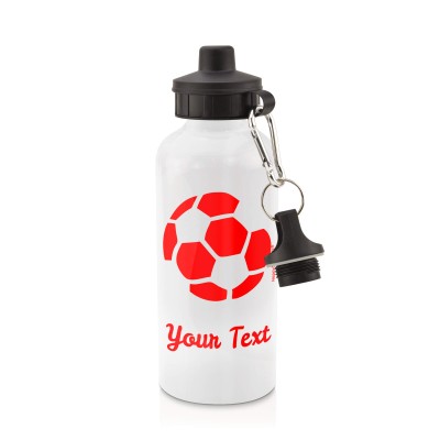 in White (600ml) with Screw Cap (Football Icon) Red  (Optional Personalised Gift Text)