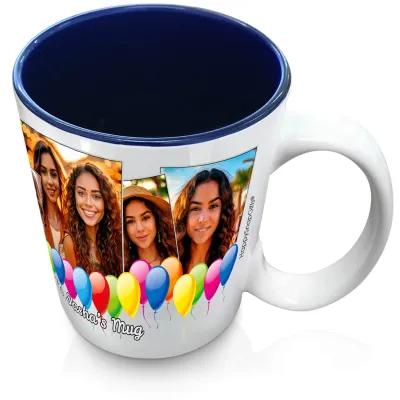 (XL 15oz Blue) with Balloon Design with 5 Photos (Personalised with Text)