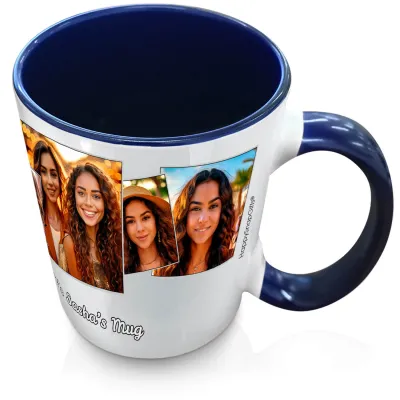 (XL 15oz Blue Inner & Handle) with 5 Photos (Personalised with Text)