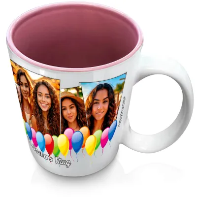 (XL 15oz Pink) with Balloon Design with 5 Photos (Personalised with Text)