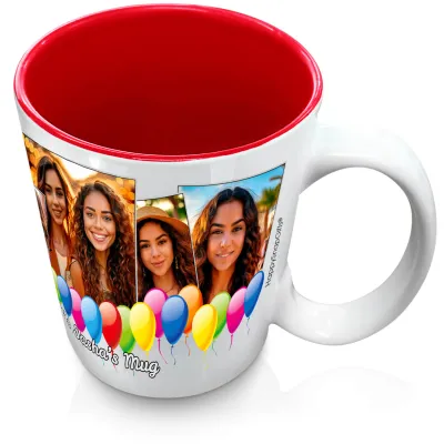 (XL 15oz  Red) with Balloon Design with 5 Photos (Personalised with Text)