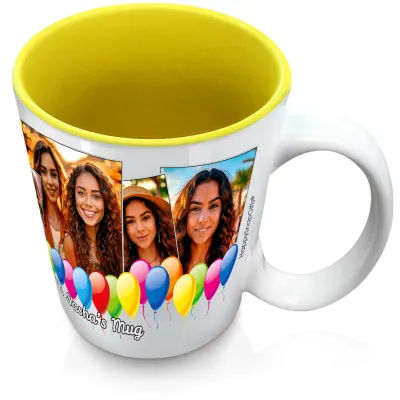 (XL 15oz Yellow) with Balloon Design with 5 Photos (Personalised with Text)