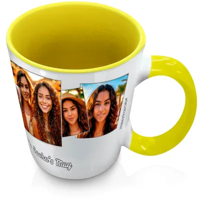 (XL 15oz Yellow Inner & Handle) with 5 Photos (Personalised with Text)