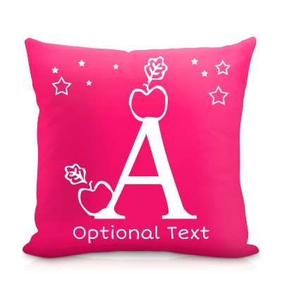 (25cm Square) with Alphabet Theme Fuchsia Pink Mock Suede Polyester Fabric (Optional Personalised Gift Text)