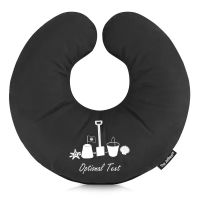 (25cm) (Bucket & Spade Icon) Black Soft Velvet Polyester Fabric (Personalised with Text)